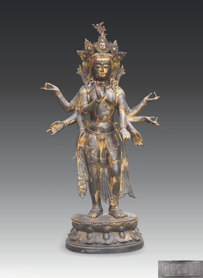 明·《大明永乐年制》铜鎏金八臂观音菩萨立像--- 德藏收藏网