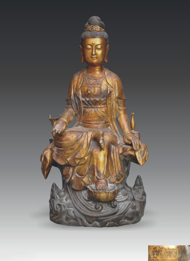 清·《大清乾隆年制》铜鎏金观音菩萨像--- 德藏收藏网