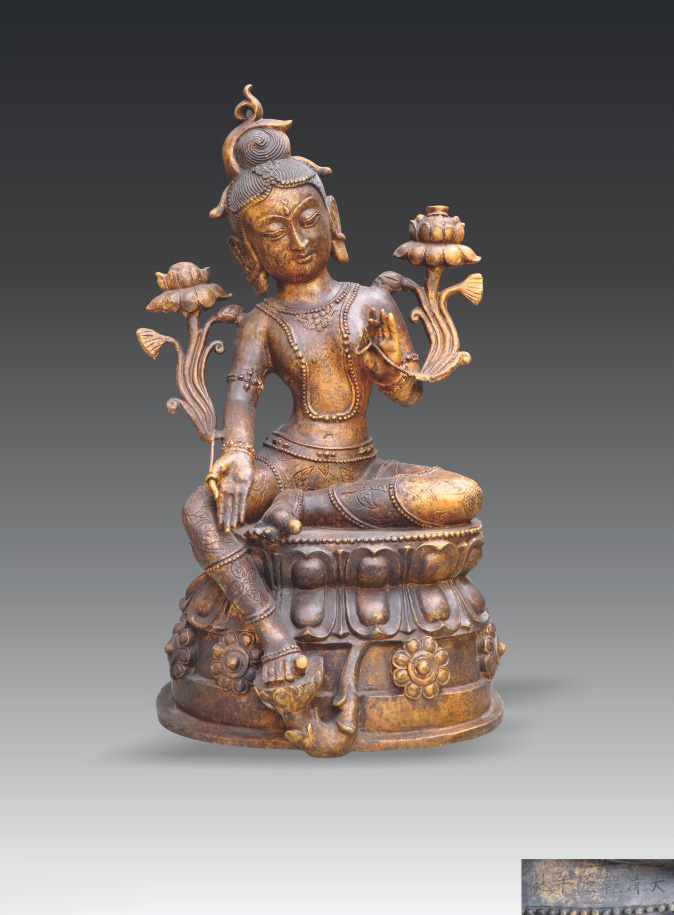 清·《大清乾隆年制》铜鎏金文殊菩萨坐像--- 德藏收藏网
