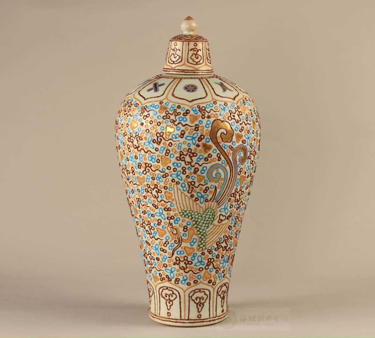 元枢府戗金沥线堆彩五色花龙凤梅瓶（图） --- 德藏收藏网